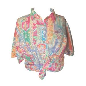 Abstract Multicolor Button Up Blouse